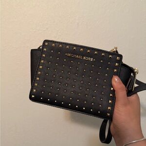 Michael Kors Black Crossbody Bag with Gold Studs